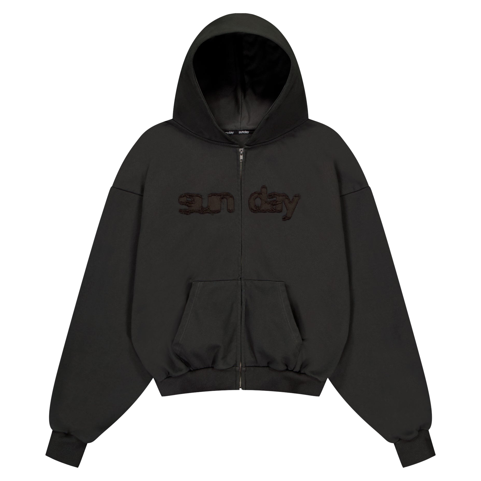 heavyweight-applique-sunday-hoodie-charcoal sunday zip up hoodie